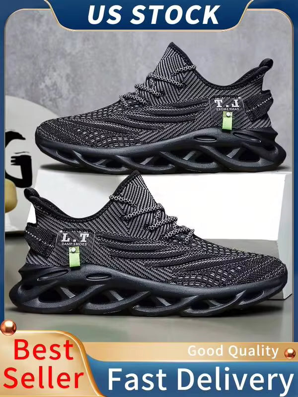 Mens Sporty Sneakers Athletic Mesh Shoes Non Slip Blade Running Gym Workout Shoes Lightweight Walking Sports Cool Fashion Street Youth Sneakers Trainers