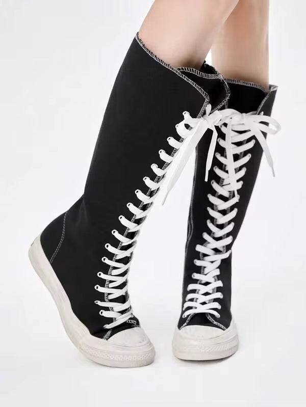 ROMWE Kawaii Women's Corns Lace-Up Design Fashionable Over-The-Knee Boots, Versatile For Daily Wear Valentine's Day Y2K 2000s Style