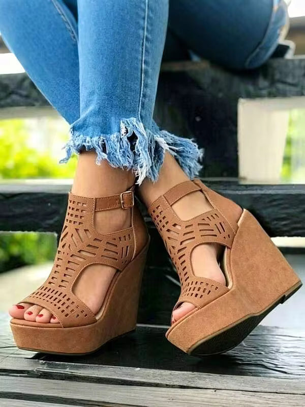 Women's Wedge Sandals Open Toe Ankle Strap Platform Wedge Heels Fashionable Women Wedge Sandals