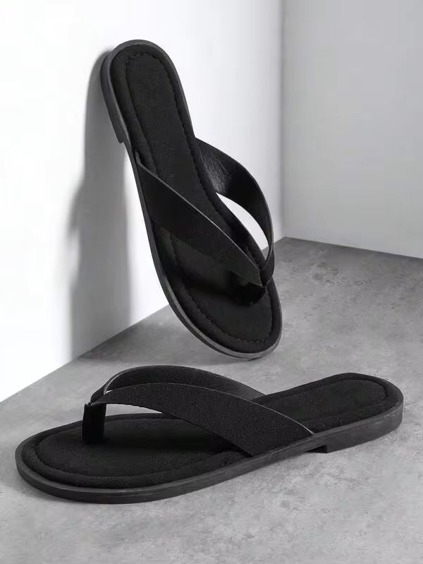 SHUZIA Women's Minimalist Casual Thong Strap Flat Slide Sandals